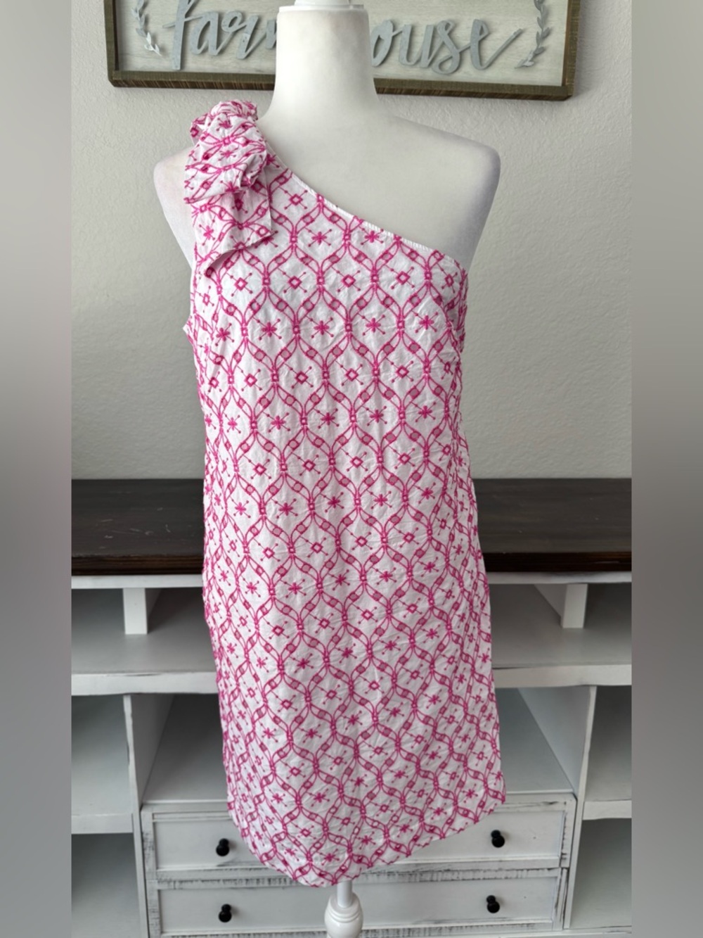 NWT J. Crew Pink Eyelet One Shoulder Bow Dress India Women's Size 6